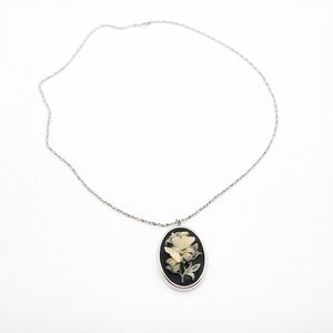 Vintage Trifari Butterfly Cameo Pendant w/ 925 Sterling Silver Italy Chain